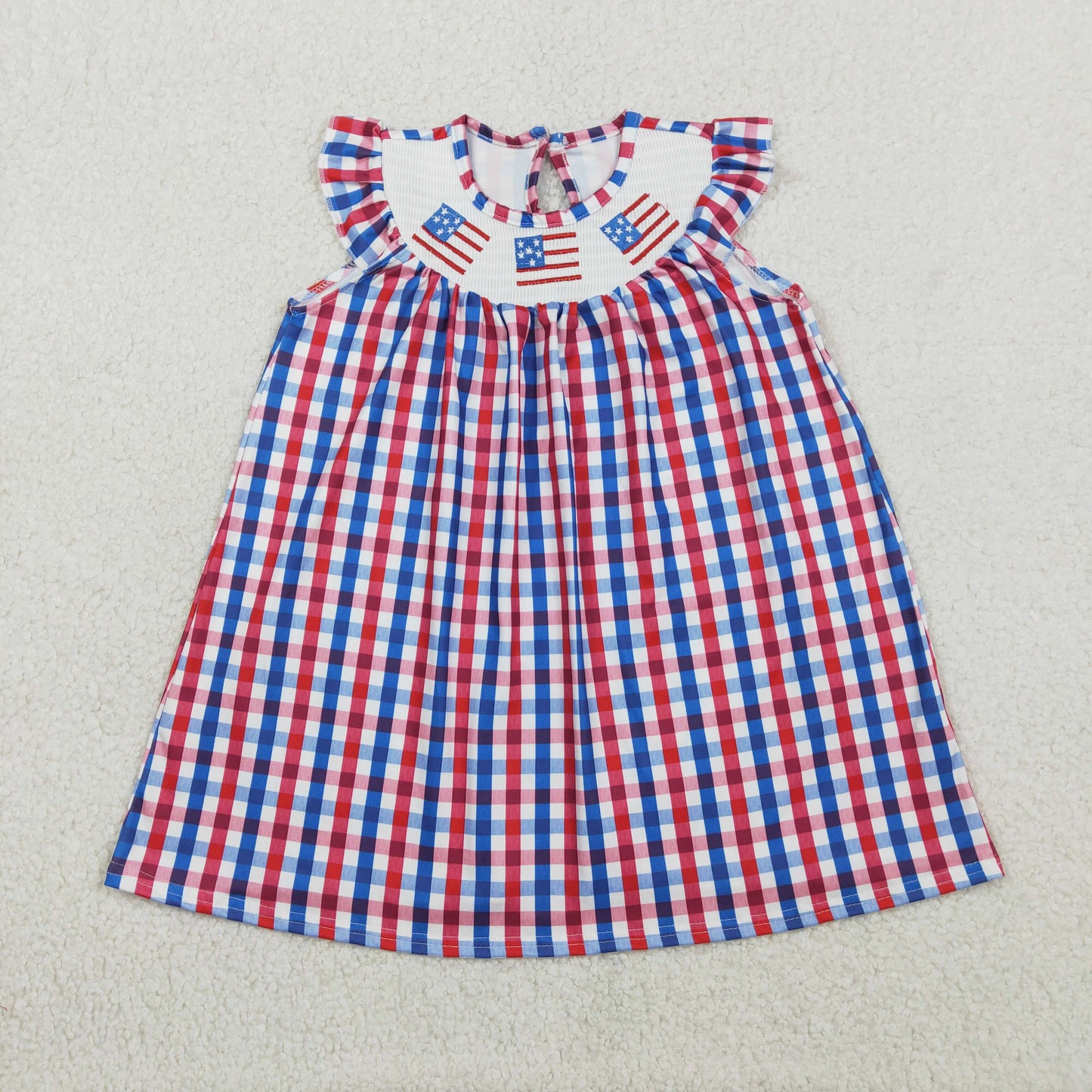 Smocked Embroidery GSD3506 July 4th Flag Checkered Girls Dress