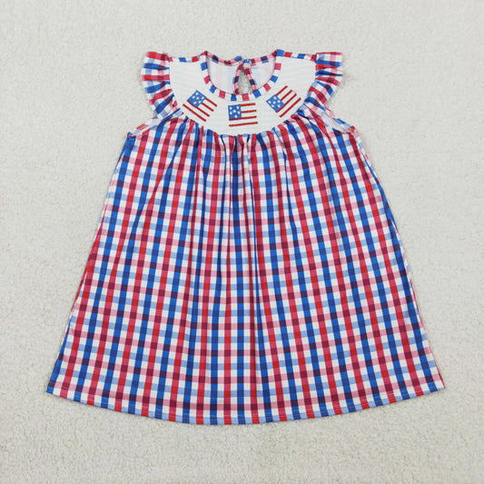 Smocked Embroidery GSD3506 July 4th Flag Checkered Girls Dress