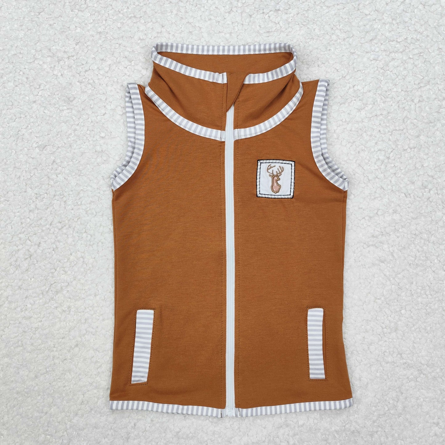 embroidery BT0855 hunting deer brown zipper kids coat