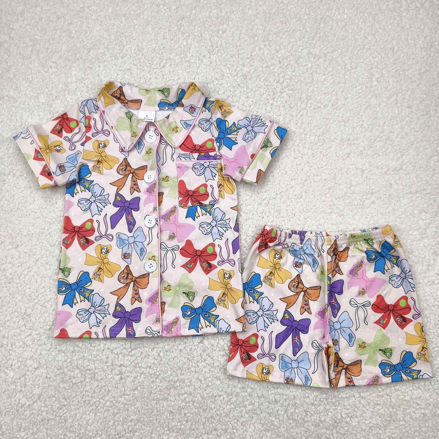 GSSO2321 colorful bows short sleeve shorts girls pajamas