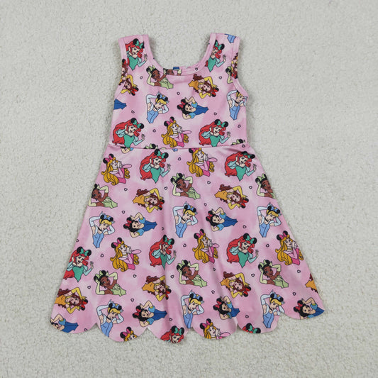 GSD2491 yoga cartoon princess pink sleeveless with shorts girls dress