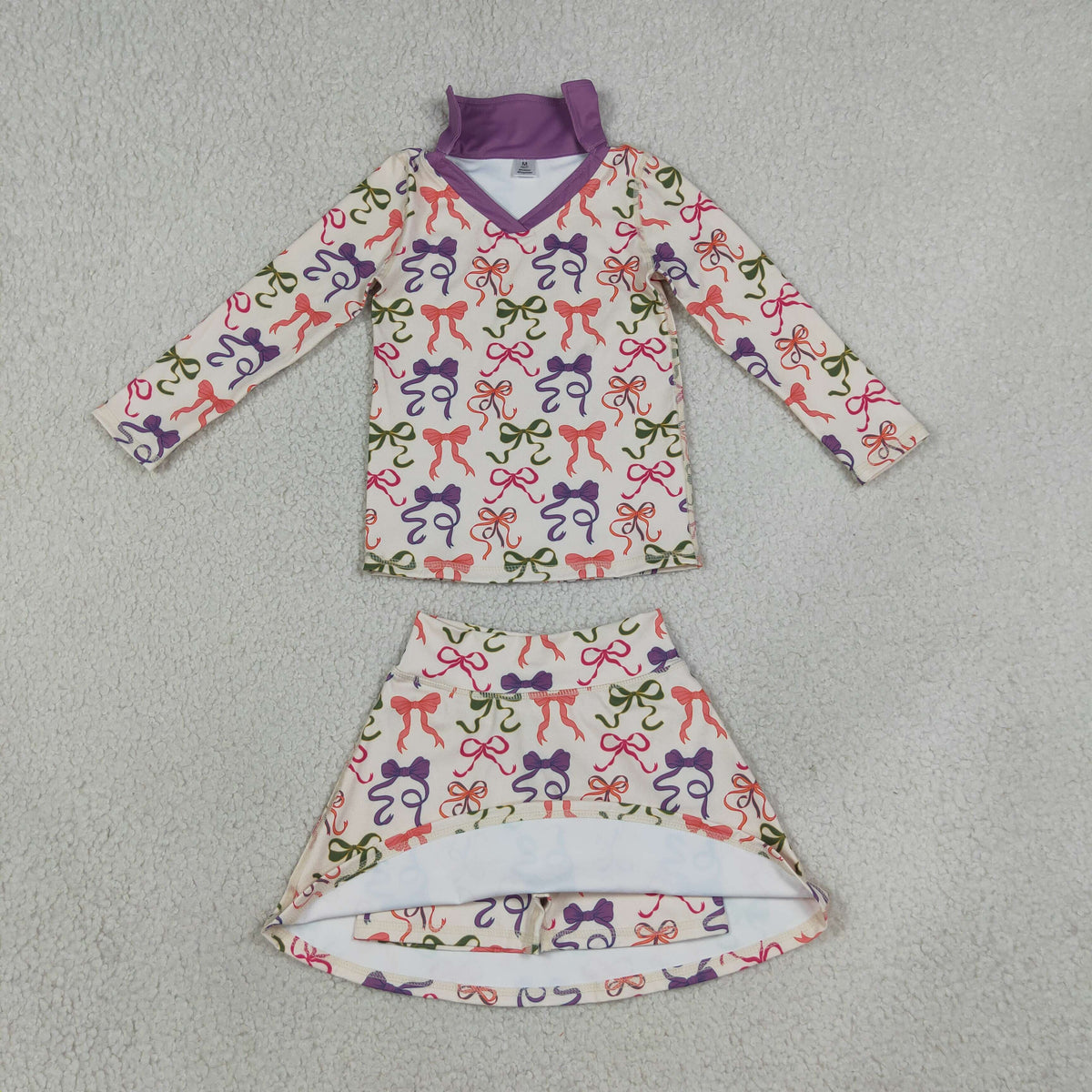 GLD1632 Yoga Colorful Bows Long Sleeve Skorts Girls Set