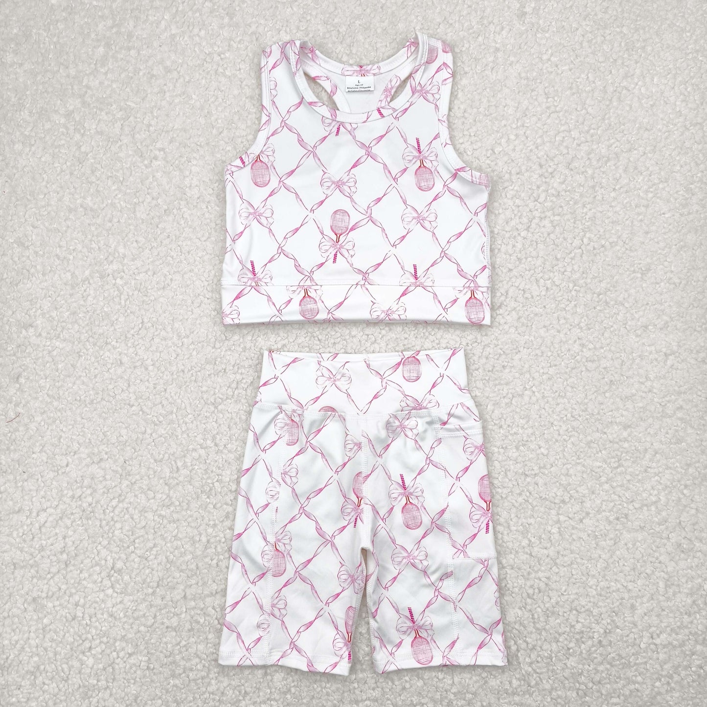 GSSO1544 pink bows sleeveless shorts girls set yoga clothes