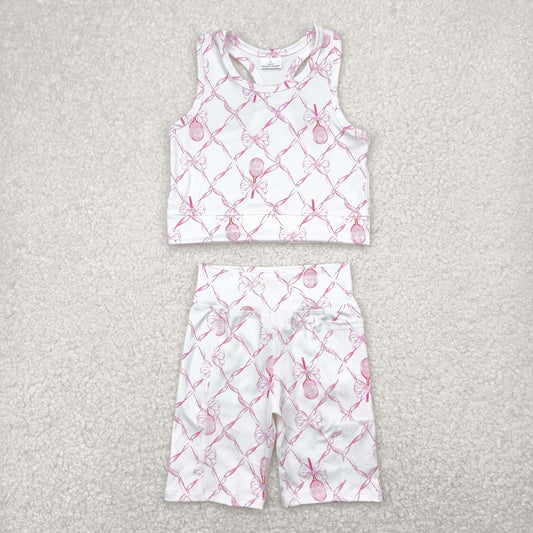 GSSO1544 pink bows sleeveless shorts girls set yoga clothes