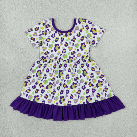 GSD4321 St Patrick Leoaprd Purple Short Sleeve Girls Dress