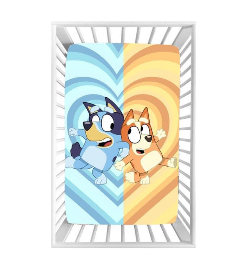 custom S cartoon blue dog pink bed sheet