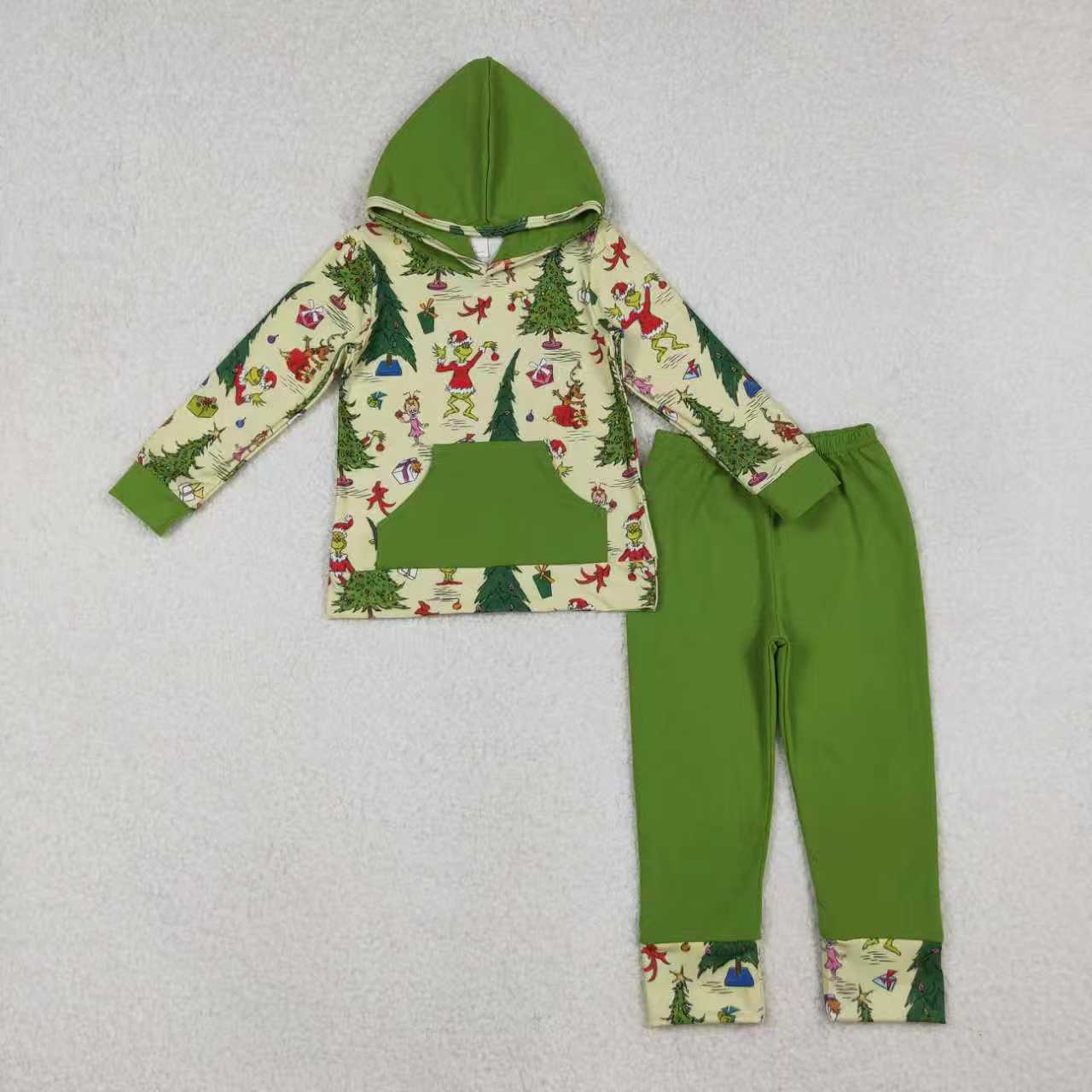Christmas Green Face Pink/Green Hoodie Set Sibling Clothes RTS