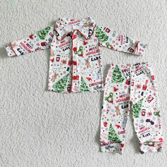6 A1-30 Christmas tree cartoon long sleeve pants boys pajamas