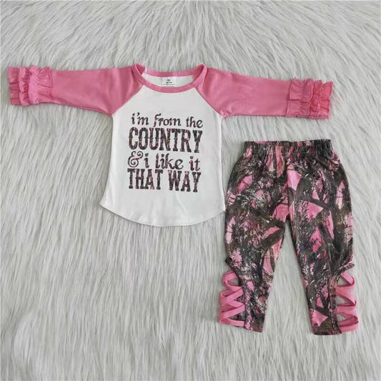 6 A10-12 Country pink long sleeve pants girls set