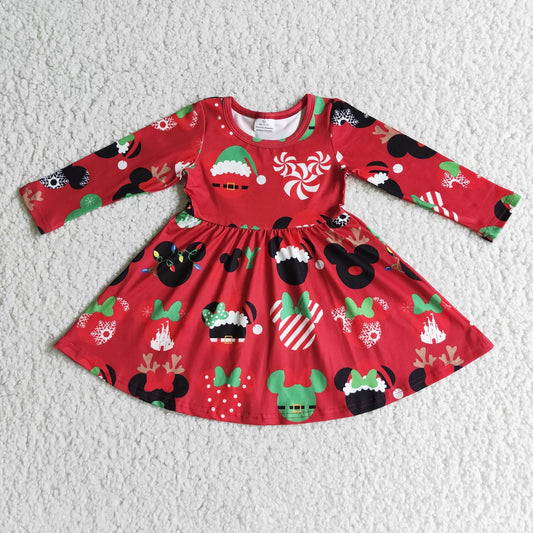 6 A11-4 Christmas cartoon red long sleeve girls dress