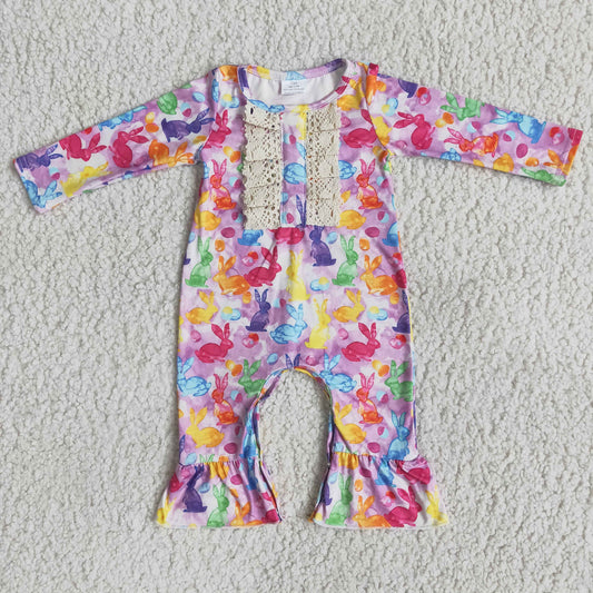 6 A12-3 Easter Colorful Rabbits Romper