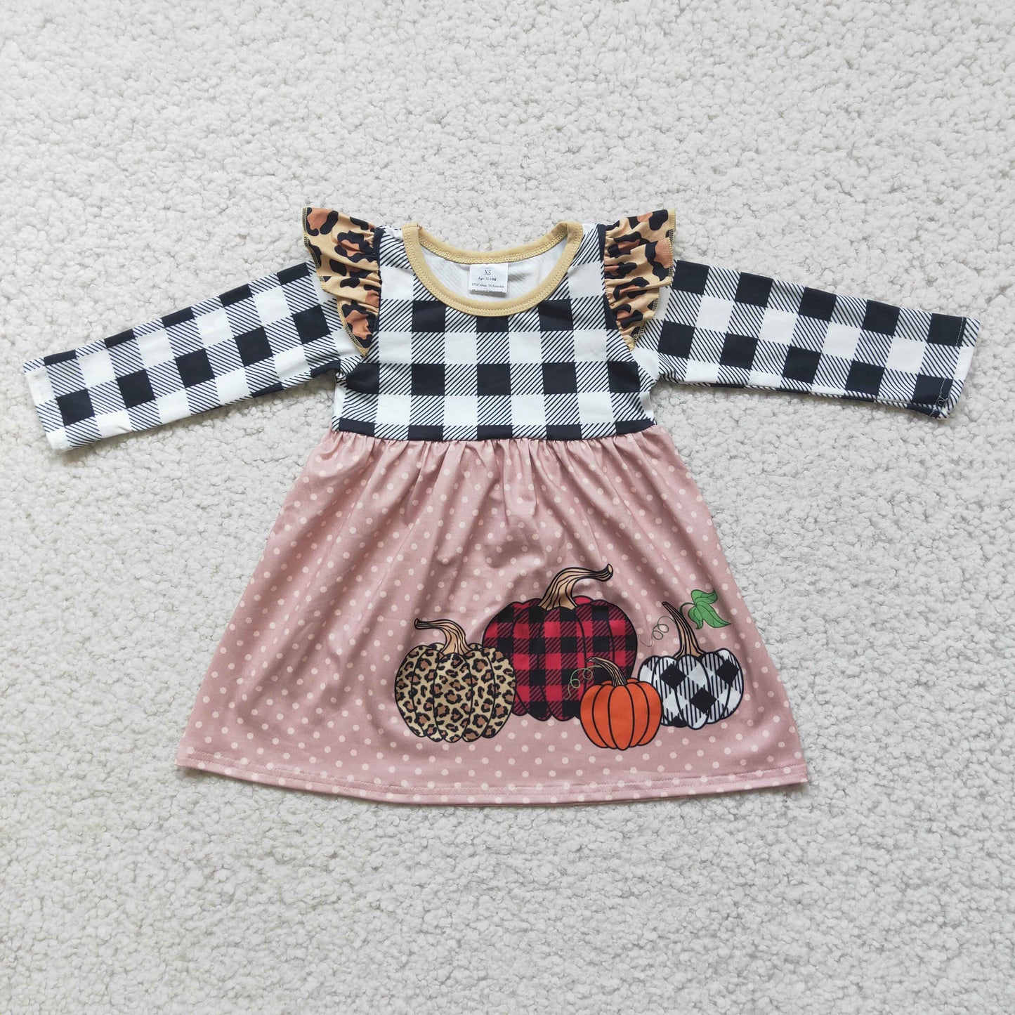 6 A14-18 Pumpkin orange cell long sleeve girls dress