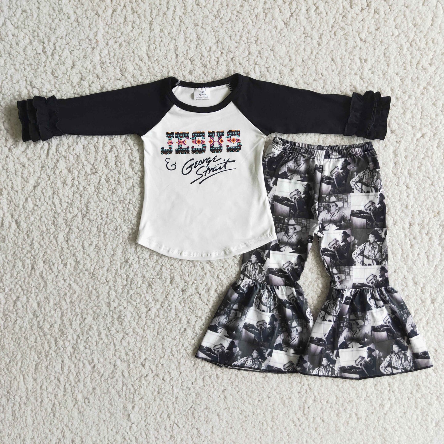 6 A16-13 Jesus black long sleeve pants girls set