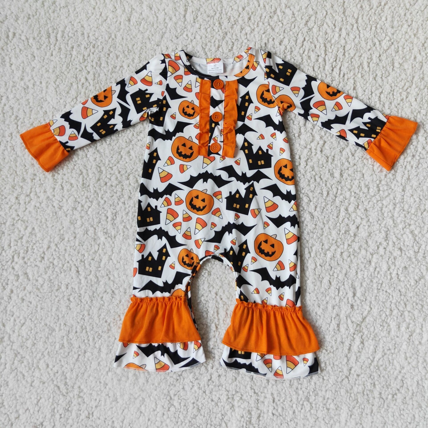 6 A16-21 Halloween pumpkin long sleeve girls romper