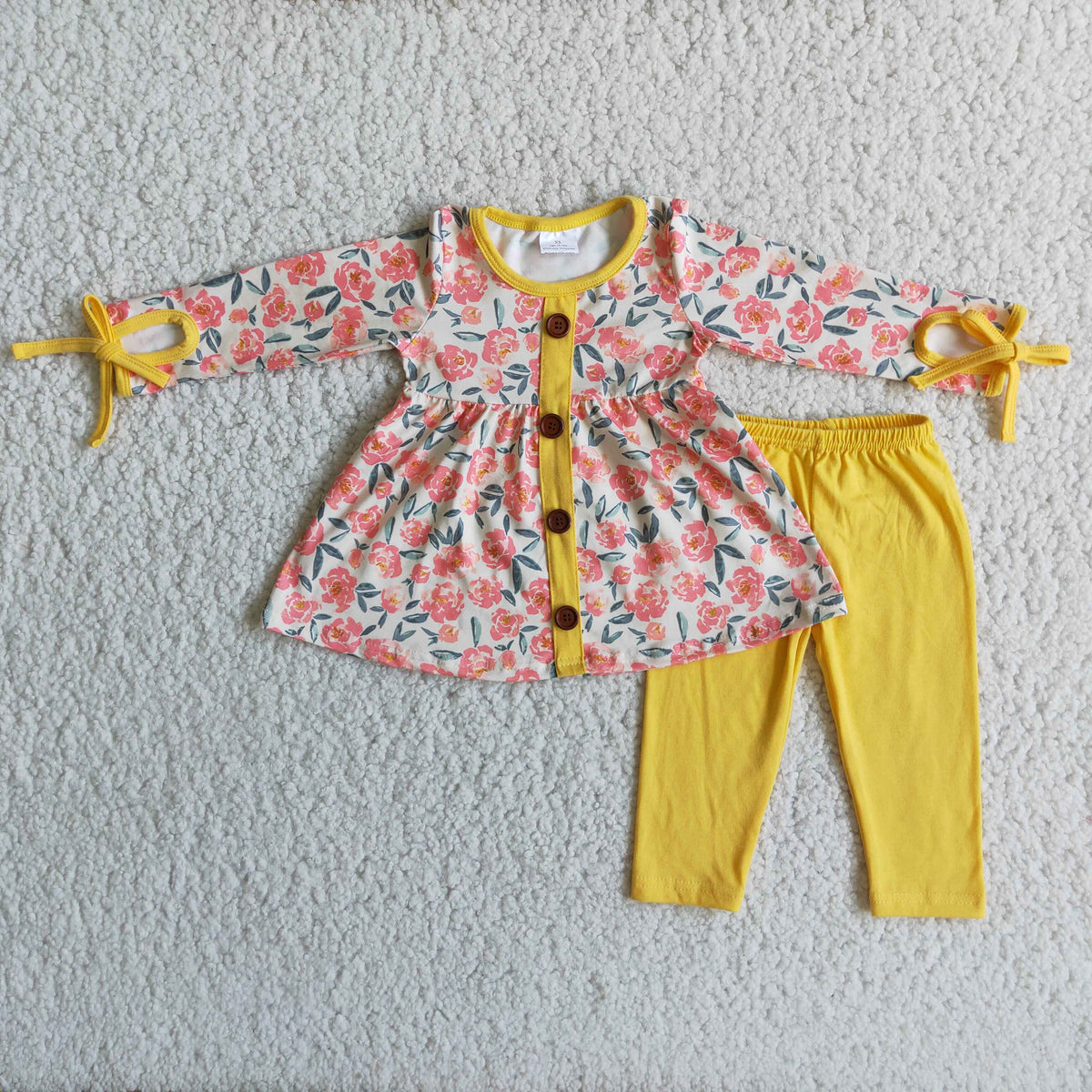 6 A17-20 Pink flowers long sleeve yellow pants girls set
