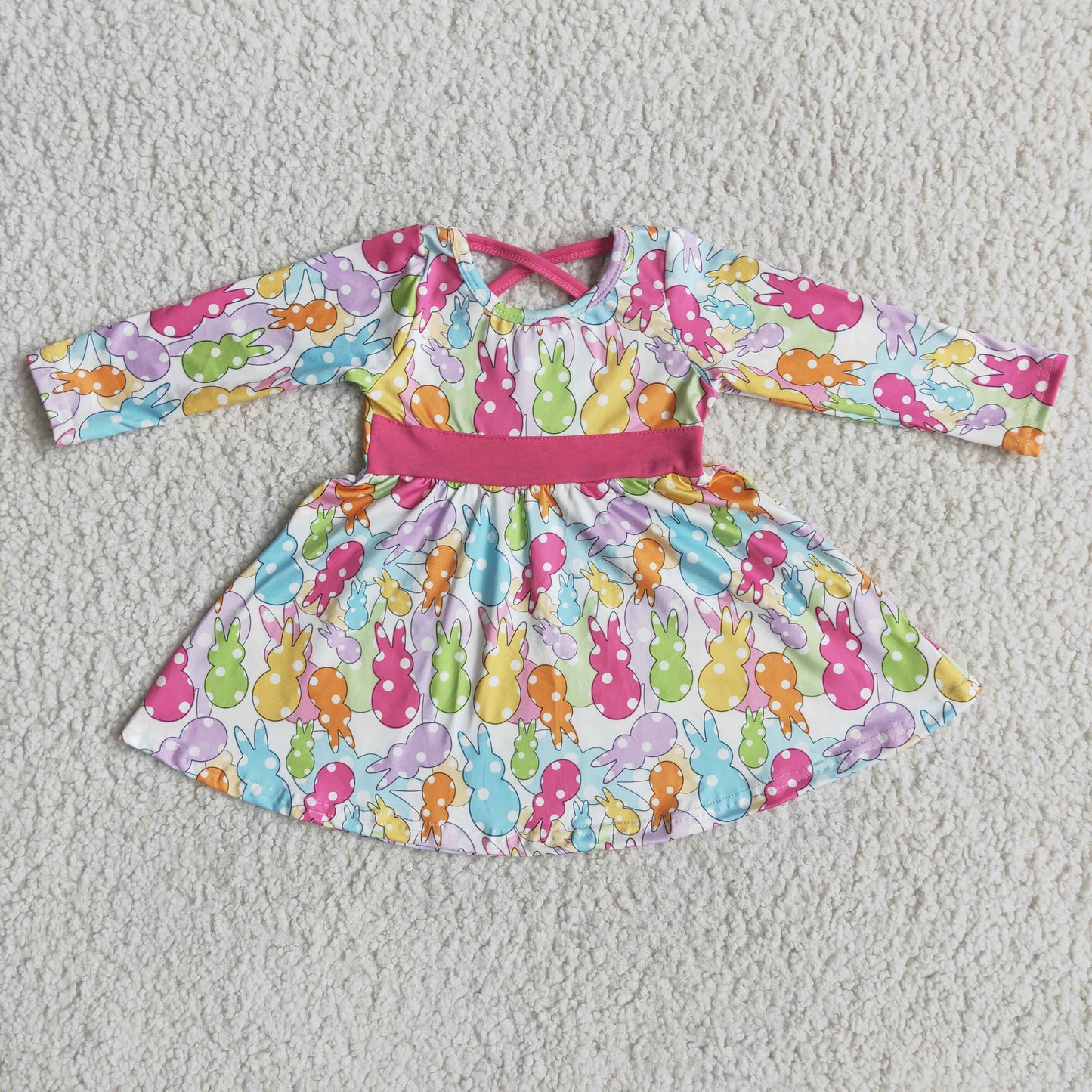 6 A18-1 Easter colorful rabbit long sleeve girls dress