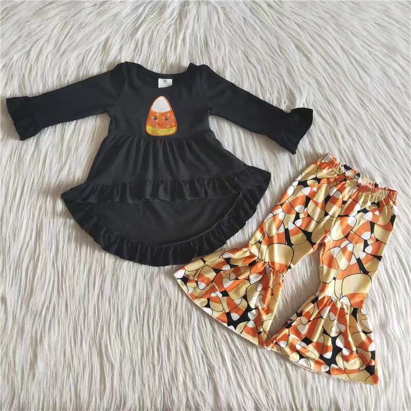 6 A18-26 Christmas candy black long sleeve pants girls set