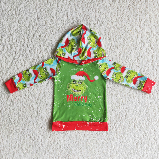 6 A19-19 Christmas green face green long sleeve boys hoodie pullover