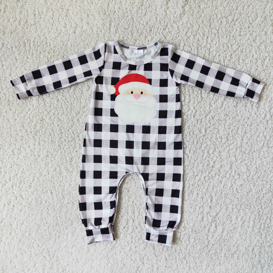 6 A19-25 Christmas Santa Claus checkered long sleeve kids romper