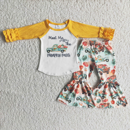 6 A2-13 Pumpkin patch truck long sleeve pants girls set