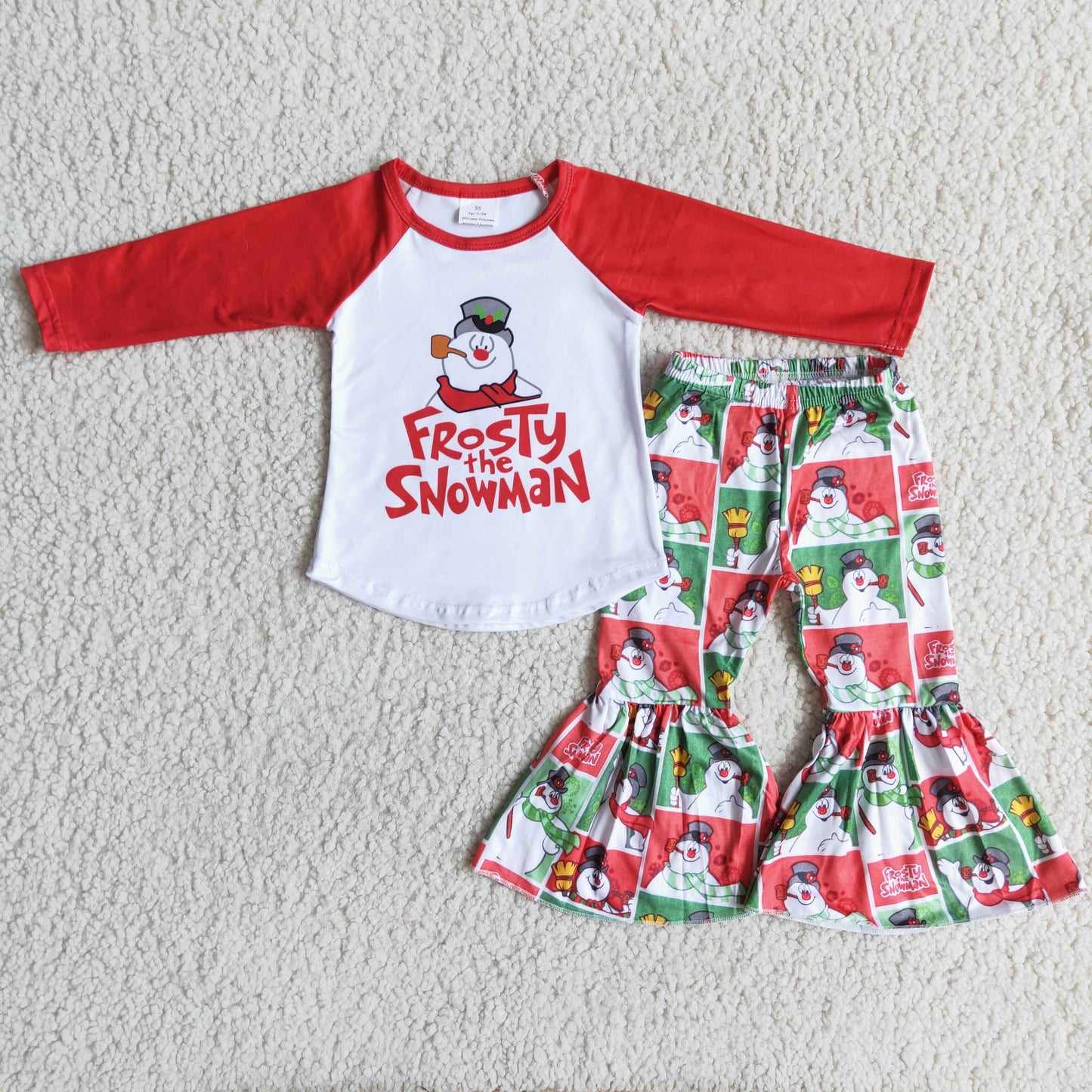 6 A2-2 Christmas snowman long sleeve pants girls set
