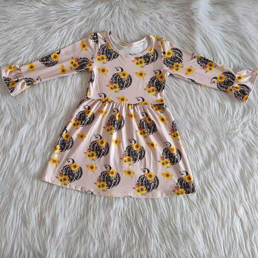 6 A20-16 Leopard pumpkin flowers pink girls dress