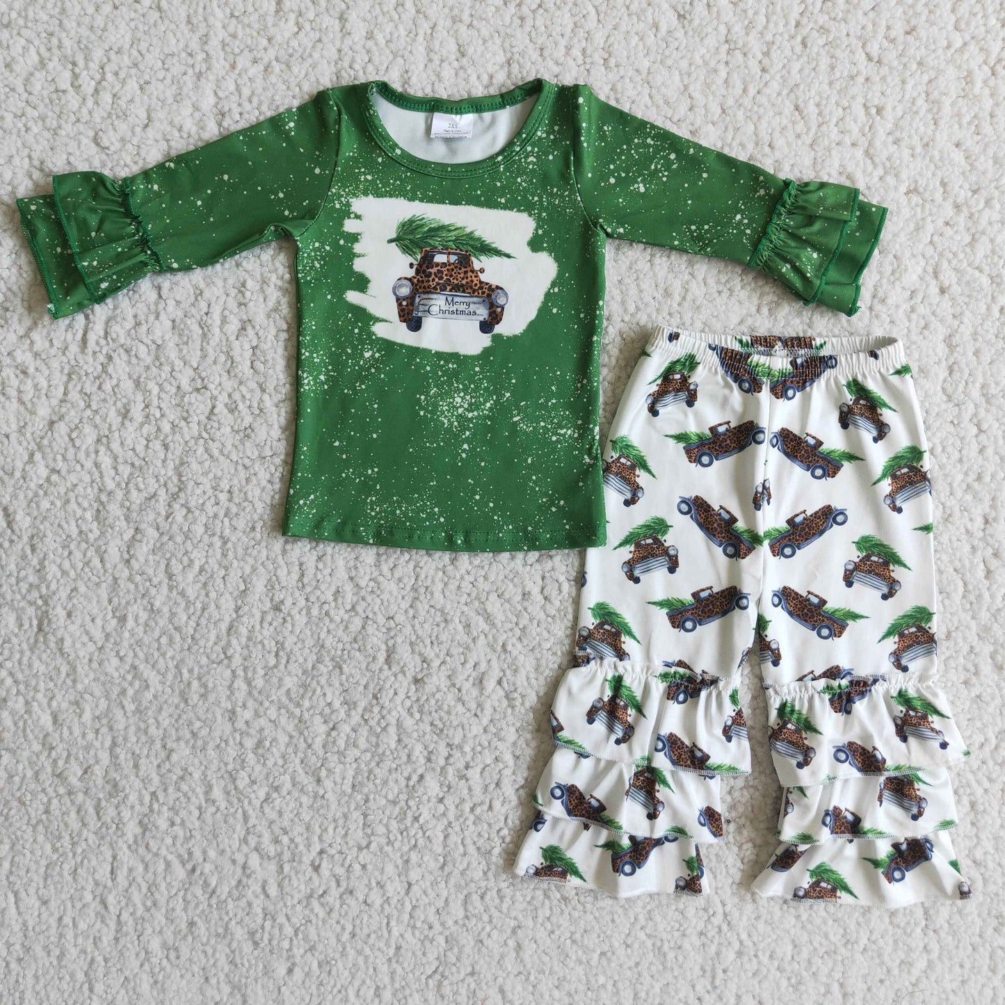 6 A20-18 Christmas truck tree green long sleeve pants girls set