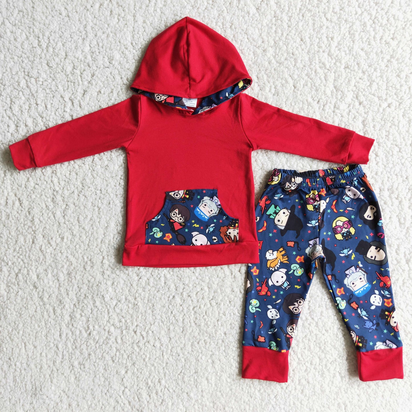 6 A20-20 cartoon baby pocket hooded long sleeve pants boys set