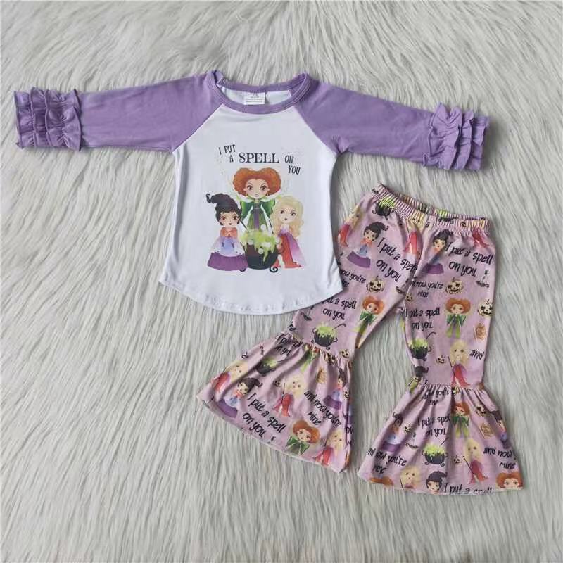 6 A23-3 Halloween witch purple long sleeve girls set