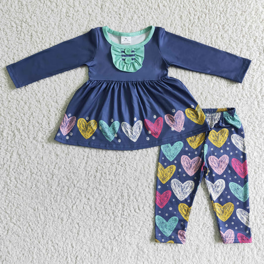 6 A23-7 Valentine's Day Colorful Navy Long Sleeve Pants Girls Set