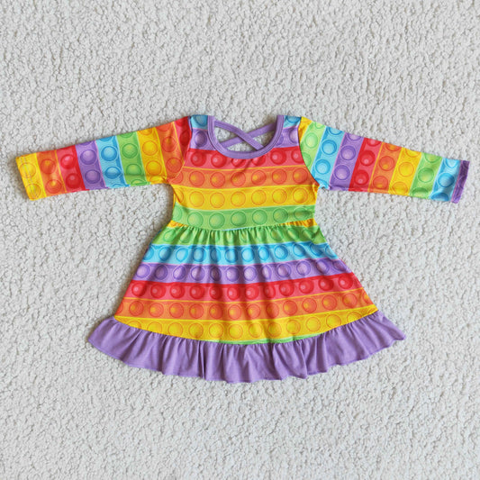 6 A24-28 Rainbow dot long sleeve girls dress