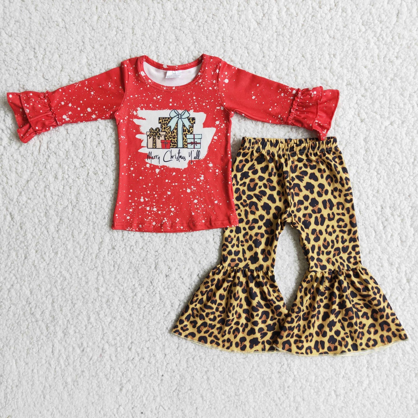 6 A26-12 Merry Christmas gift red long sleeve leopard pants girls set
