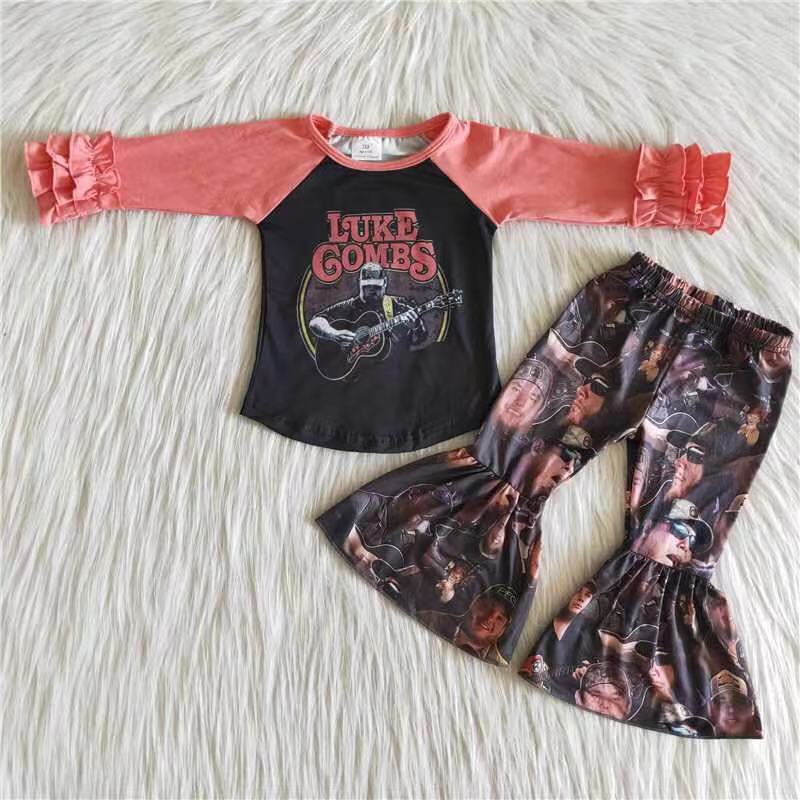 6 A27-16 Luke singer long sleeve black pants girls set