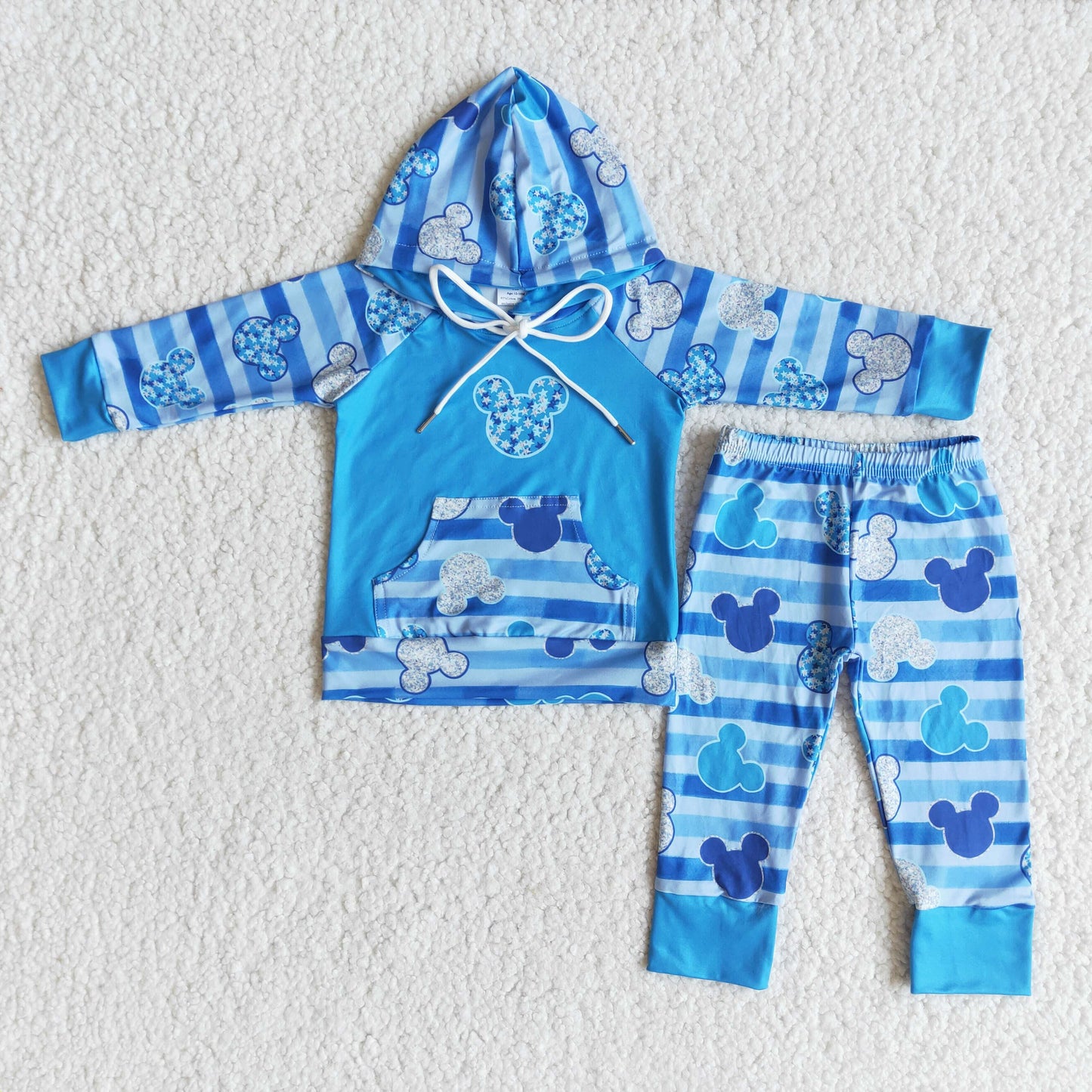 6 A27-18 Cartoon hoodie blue pants boys set