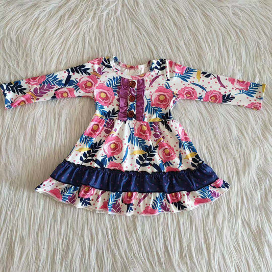 6 A28-14 Purple flowers long sleeve girls dress