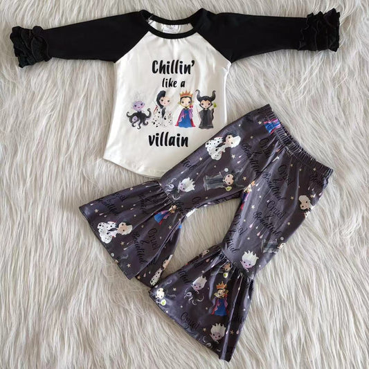 6 A21-2 Halloween sorceress black white long sleeve pants girls set