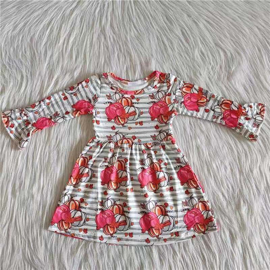 6 A29-16 pumpkin flowers long sleeve girls dress