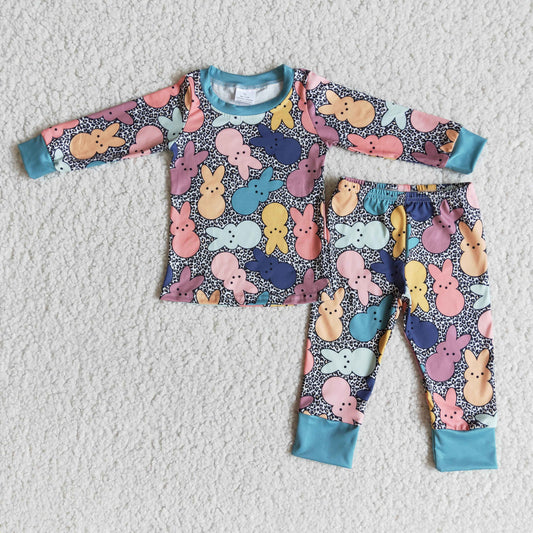 6 A29-4 Easter rabbit leopard long sleeve pants boys pajamas