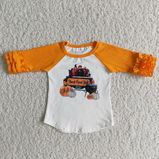 6 A3-17 Witch pumpkin truck long sleeve girls top