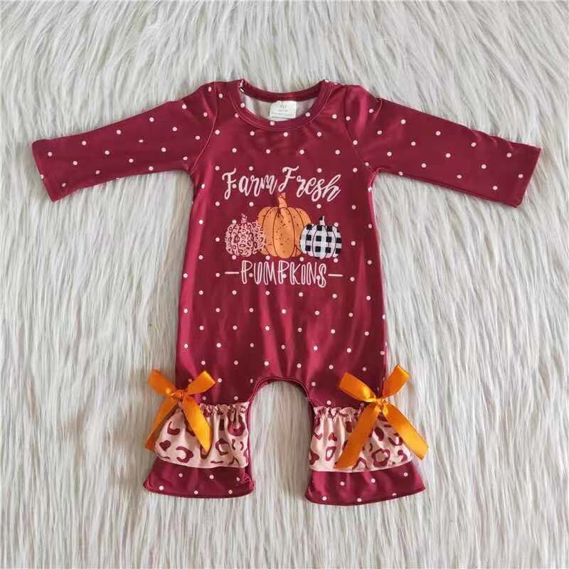 6 A30-16 Pumpkin red long sleeve girls romper