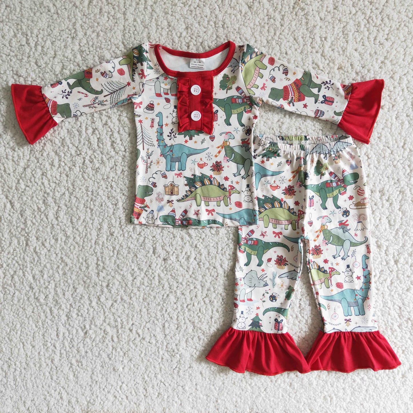 6 A4-30 Christmas dinosaur red long sleeve pants girls pajamas