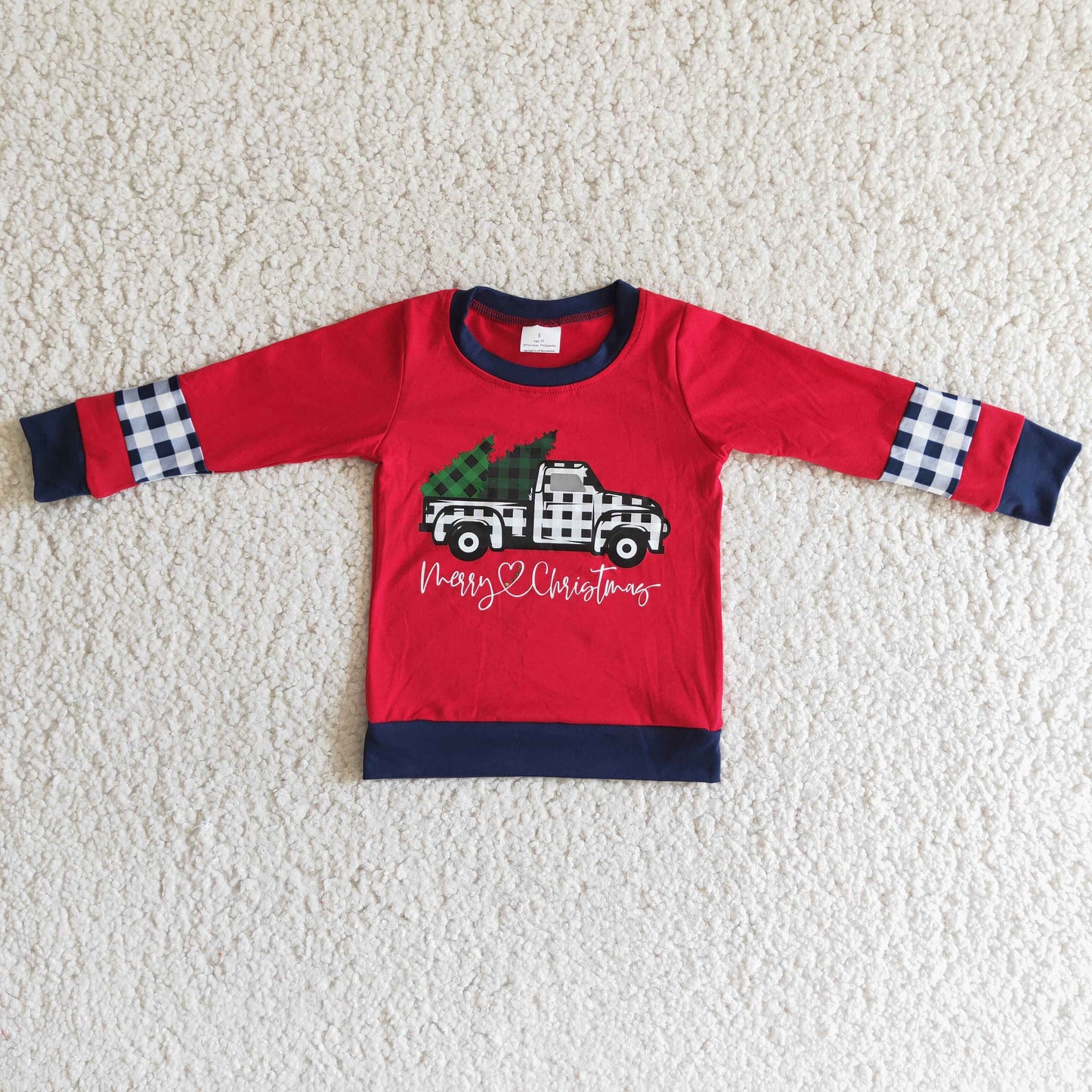 6 A6-12 Christmas truck tree red long sleeve kids top