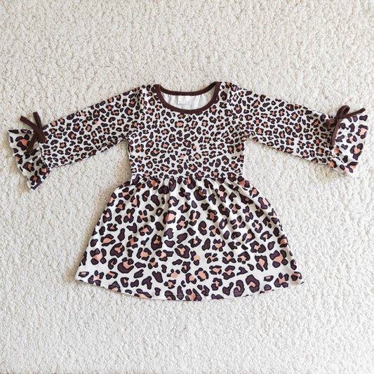 6 A6-13 Leopard Ruffles Long Sleeve Girls Dress