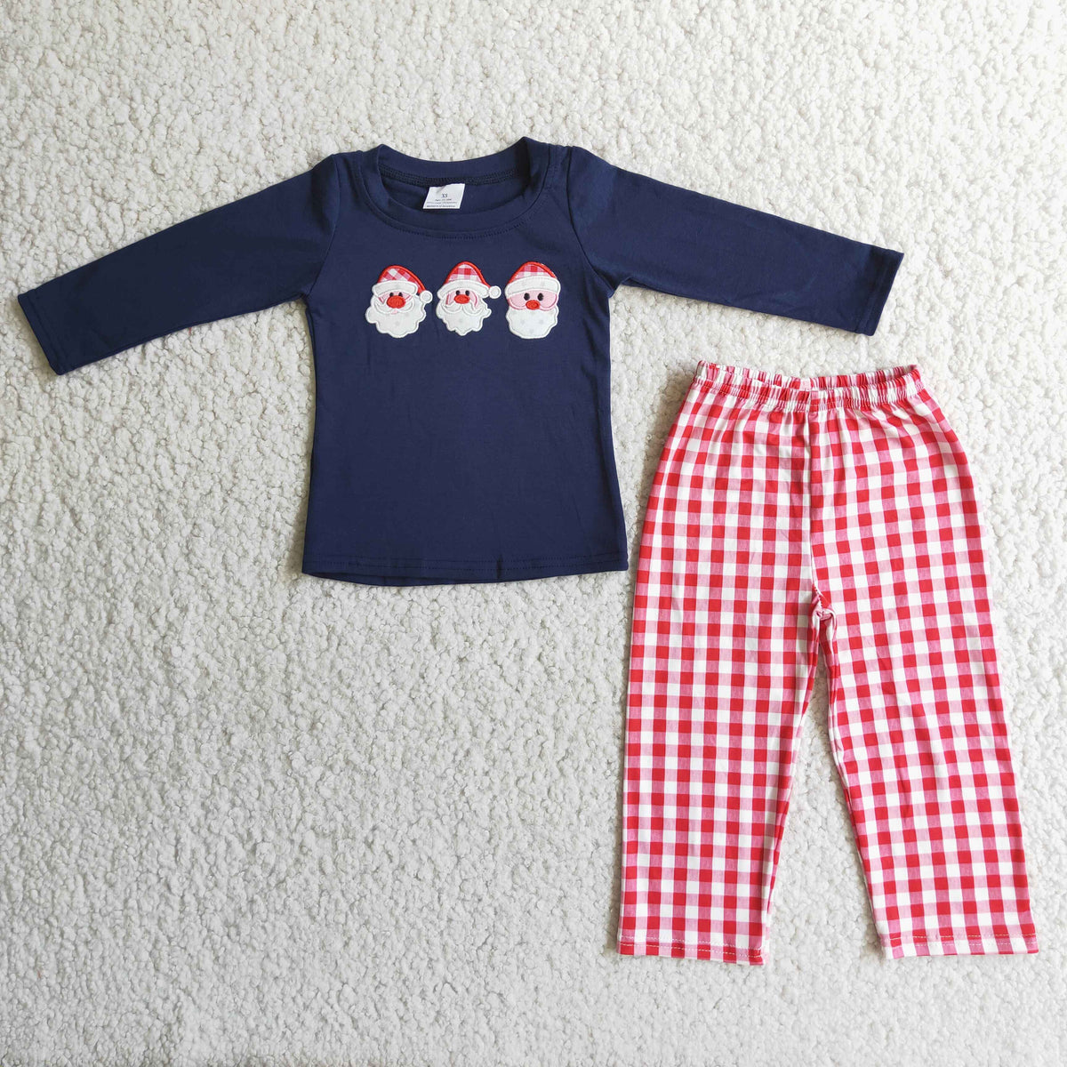6 A6-27 Christmas Santa Claus navy long sleeve red checkered pants boys pajamas