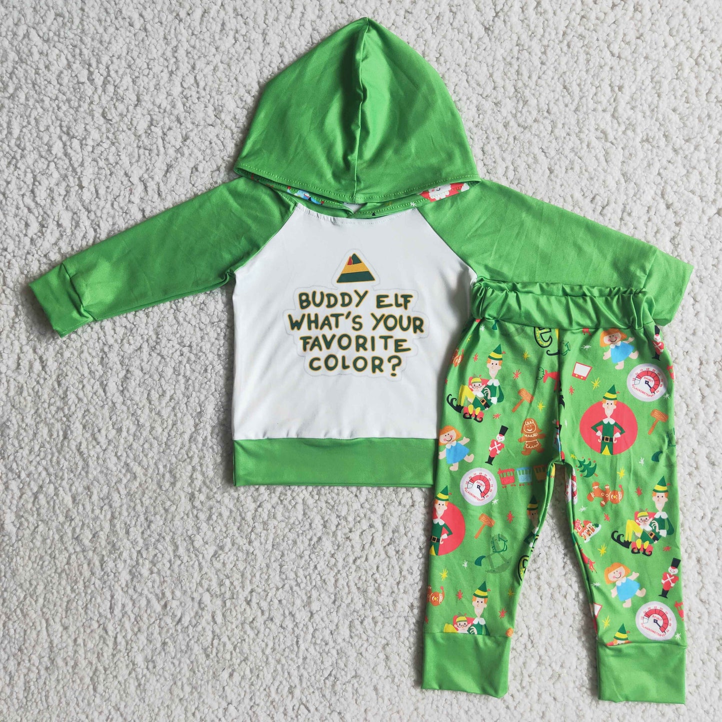 6 A7-20 Christmas green long sleeve hoodie cartoon pants boys set