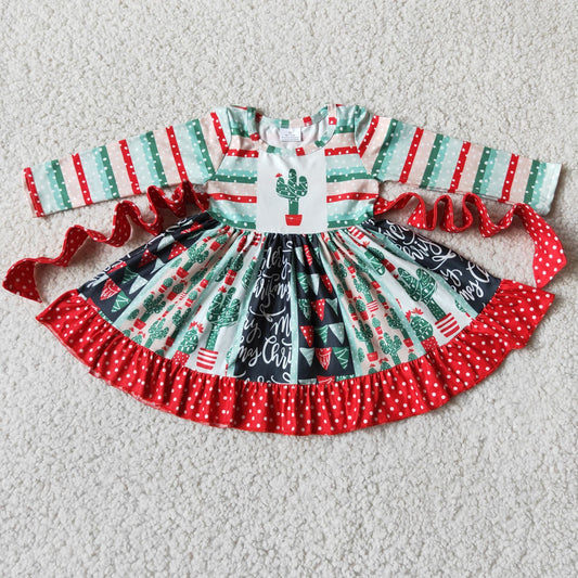 6 A8-20 Christmas tree cactus long sleeve girls dress