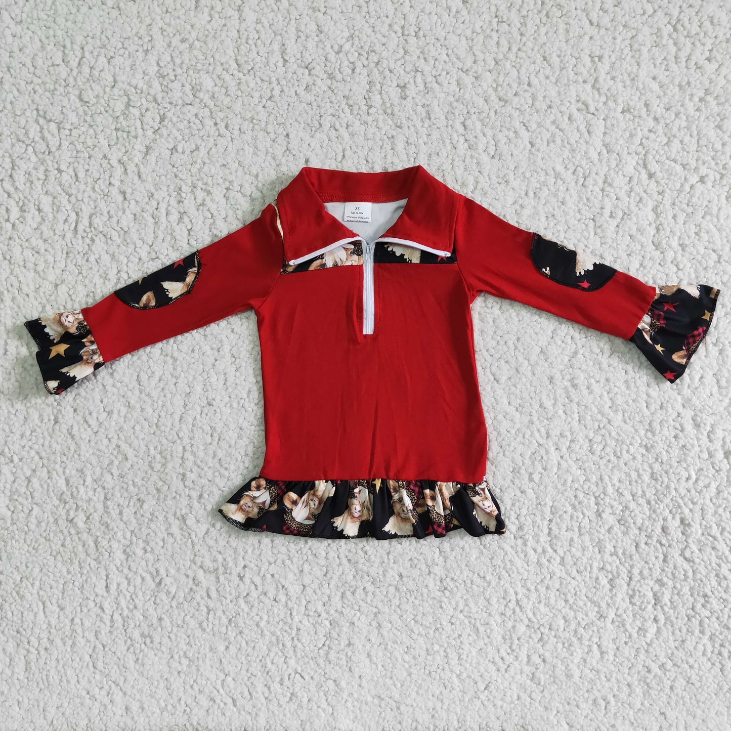 6 A8-3 Christmas highland cow red long sleeve girls pullover