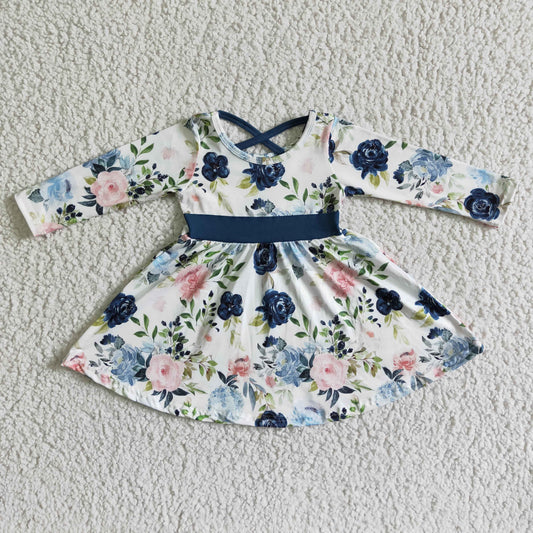 6 A8-5 Flowers Long Sleeve Girls Dress