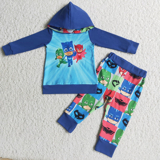 6 A9-19 Hot Sale Kids Clothing Cartoon Blue Long Sleeve Boys Hoodie Set