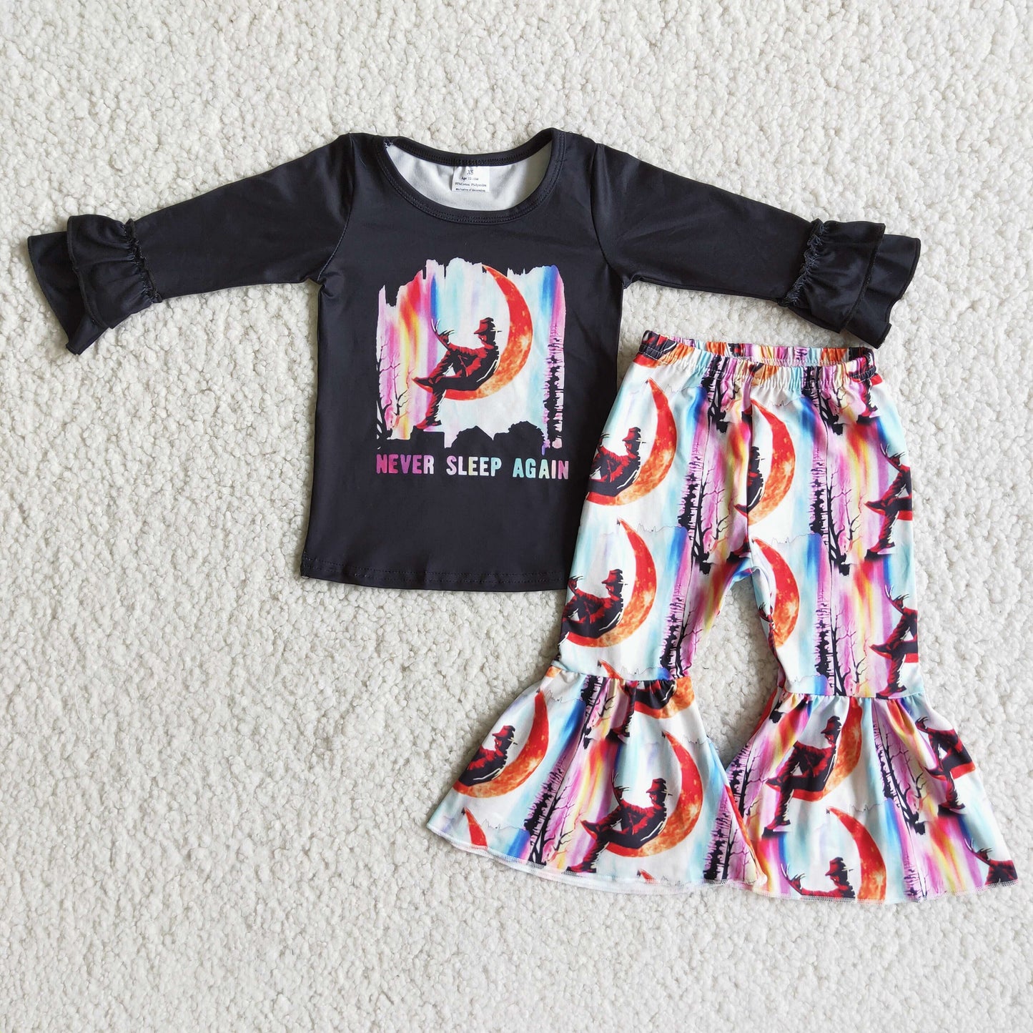 6 B1-23 Never sleep again black long sleeve colorful pants girls set